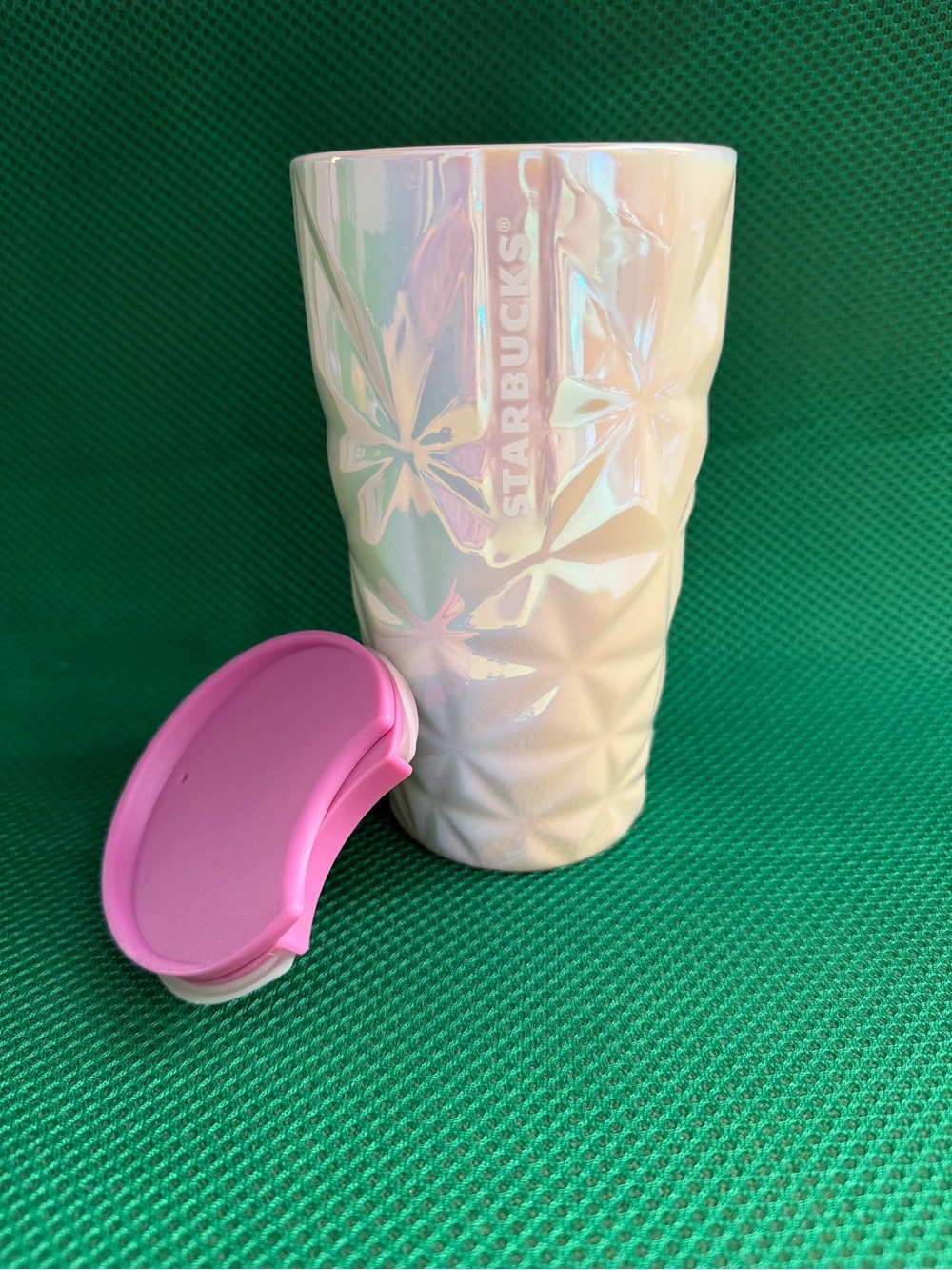 Starbucks Iridescent Ceramic Tumbler with Pink Lid
